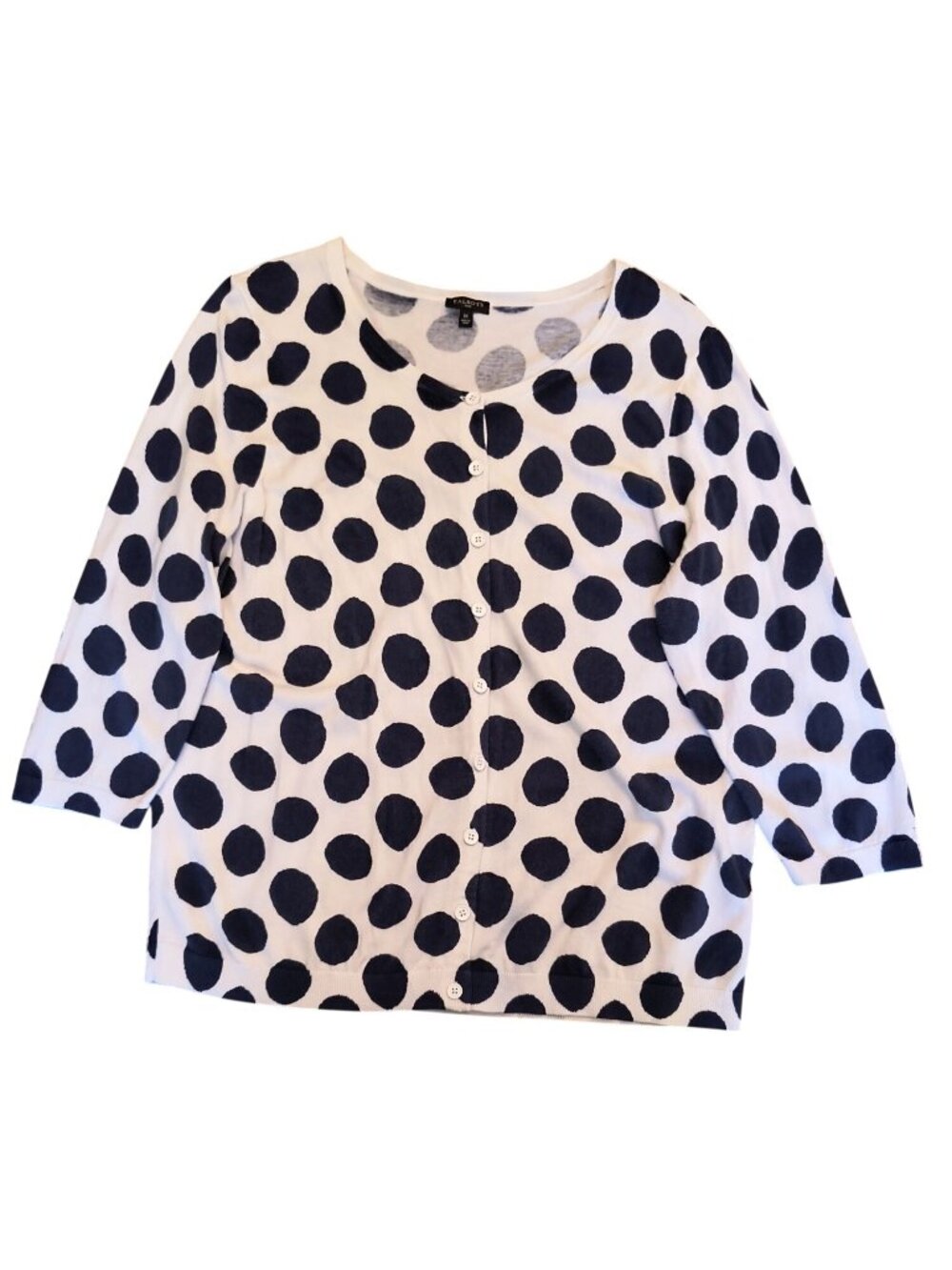 Talbots Women’s Plus White & Navy Polka Dot Button-Front Cardigan 3/4 Sleeve 1X